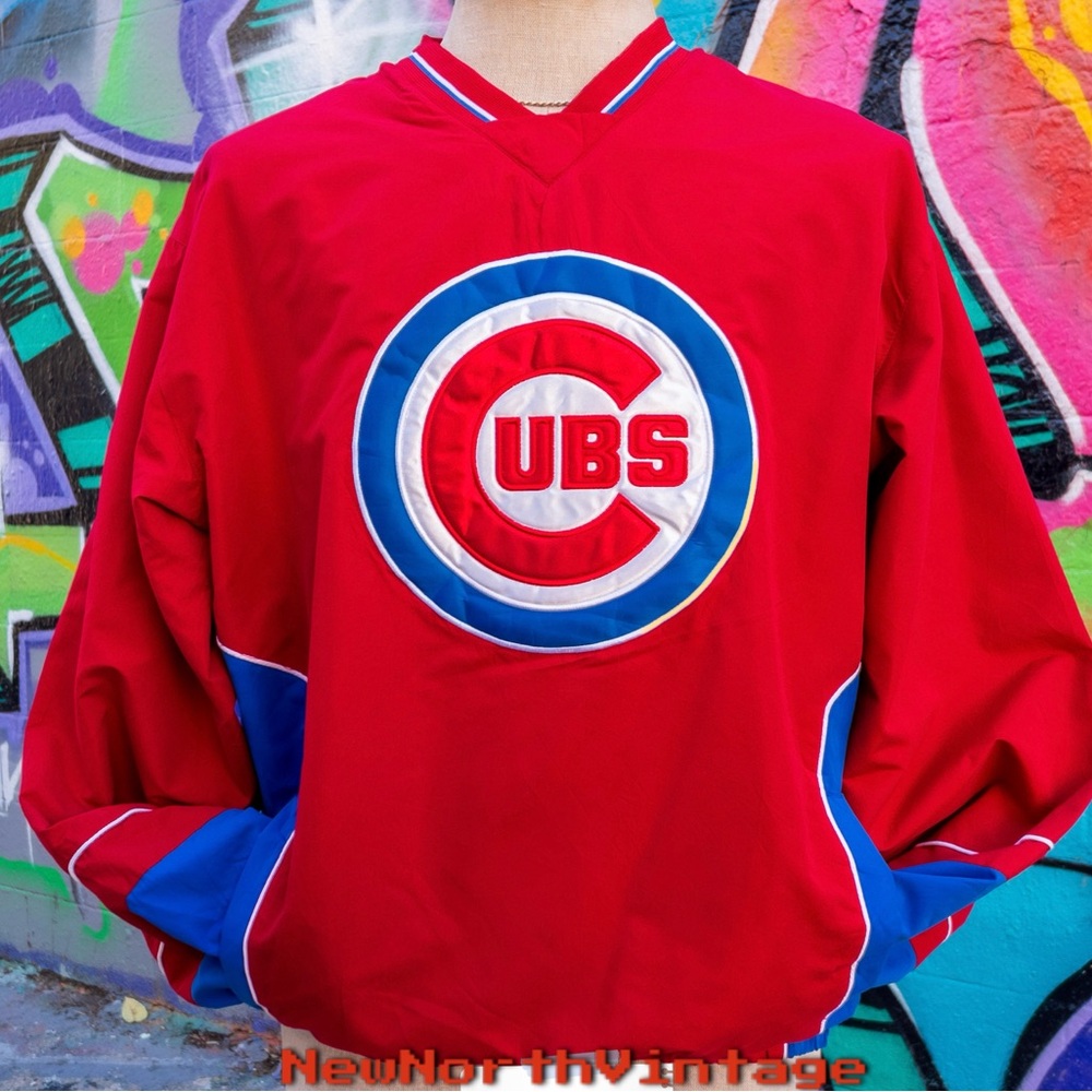 CHICAGO CUBS Vintage Windbreaker size Large (V-Neck Pullover) | Red